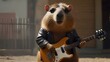 Cooler Kapibara: Mit Lederjacke und Sonnenbrille rockt er die E-Gitarre
