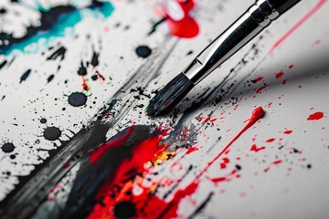 Poster - A vivid and striking image showing a paintbrush with red and blue ink splashes against a white background
