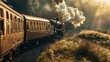 Steam billowing from its engine, as passengers peer out of open windows, eagerly taking in the scenic views along the journey. Generative AI