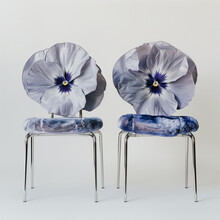 Wild Pansy Chairs.Minimal Creative Interior And Nature Concept.