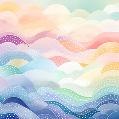 Wall Mural - A colorful painting of a mountain range with a sky full of clouds