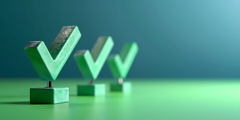 Poster - Three check mark, green color and blue background