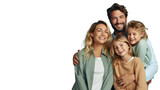 Fototapeta Las - Radiant Family Bliss: Capturing the Joy of Parenthood with a Beaming Couple Embracing Their Two Cherished Children in a Heartwarming Portrait - PNG Cutout Adorned on a Transparent Backdrop