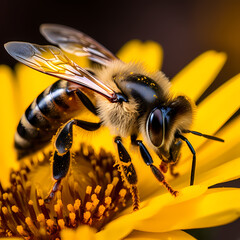 Canvas Print - A close-up of a bee pollinating a flower.