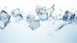 A lively depiction of several ice cubes tumbling through the air, splashing into water, symbolizing refreshment and energy