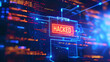 © YOUCEF - screen with info message 'SYSTEM HACKED' , Background with a code on a blue background , virus warning, Cybersecurity, cybercrime , Technology computer network , virus programming