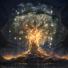 Ancient Tree Of Life With Glowing Interconnected Roots