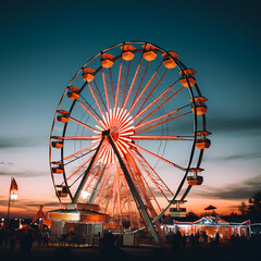 Canvas Print - Ferris wheel illuminated against a twilight sky.