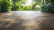 New brown matte oak texture laminate flooring, blurred spring garden background, macro shot, focus on laminate flooring.