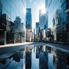 Wall Mural - Reflection of skyscrapers in a glass facade. 