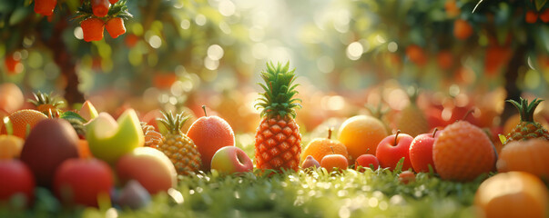 summer tropical fruit banner background