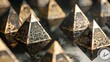 A collection of floating pyramids with intricate patterns etched into their sides   AI generated illustration