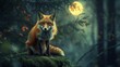 A cunning fox hunting for prey in the moonlit forest its eyes glinting with intelligence  AI generated illustration