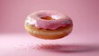 a frosted donut suspended in mid-air d style isolated flying objects memphis style d render   AI generated illustration