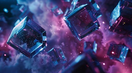 Poster - A series of rotating cubes drifting independently through space   AI generated illustration