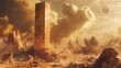 A towering monolith standing amidst the ruins of an ancient civilization on a distant planet   AI generated illustration
