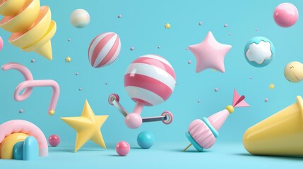 Wall Mural - A whimsical collection of floating objects d style isolated flying objects memphis style d render   AI generated illustration