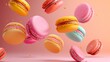 An assortment of macarons in bright colors d style isolated flying objects memphis style d render   AI generated illustration