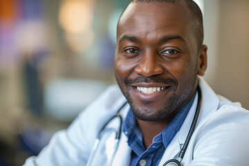 Poster - A smiling black man wearing a white lab coat