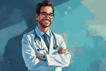 Poster - A man in a white lab coat is smiling and looking at the camera