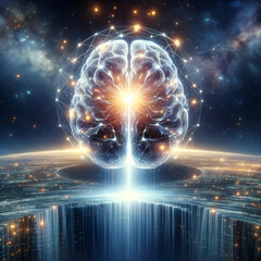 Wall Mural - Neural Constellations, Humanity's Mind Amidst the Cosmic Infinity