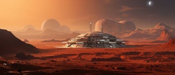 Wall Mural - a city on Mars with olympus mons in the background