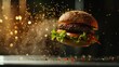 Capture the essence of a gourmet burger mid-air with a burst of golden light   AI generated illustration