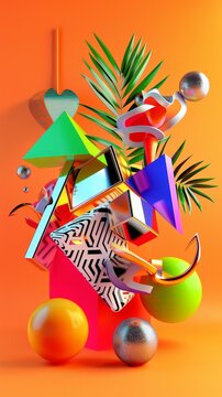 Bright and colorful 3D objects with a futuristic vibe 3D style isolated flying objects memphis style 3D render   AI generated illustration