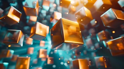 Poster - Cluster of floating cubes of varying sizes   AI generated illustration