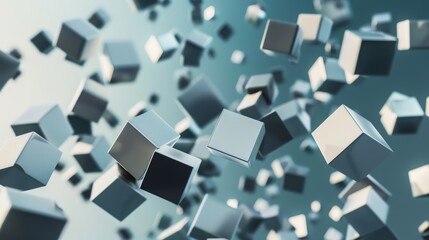 Poster - Cluster of floating cubes of varying sizes   AI generated illustration