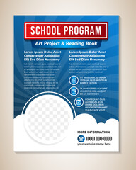 Poster - School program, art project and reading book banner design template. cloud, light shine, dot circle pattern. Tutoring Sessions Course Flyer, Online Class, Education Flyers and poster with photo space.