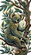 Koala in eucalyptus tree, soft texture anatomy digital art, tranquil day anatomy, white background