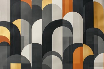 Wall Mural - A painting of a series of arches in black, white, and gold. Risograph effect, trendy riso style