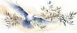 dove of peace with beak carrying an olive branch abstract watercolor drawing on white background