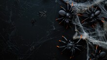 Flat Lay Mockup For Happy Halloween With Spiders And Spooky Elements, Ai Generated