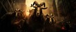 invasion of the giant goats, aggressive , fire breathing goats, action scene, horror, scary , low key lighting city background