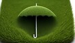Concept or conceptual green summer lawn grass symbol shape isolated on white background, sign of opened umbrella. A 3d metaphor for protection, security and comfort, tourism, fashion and style