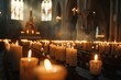 Candles in a church creating a mystical atmosphere.