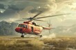 Rescue helicopter landing in remote area