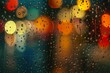 Raindrops on glass with city lights at night