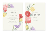 Fototapeta Sypialnia - Wedding invitation template, colorful roses bouquet on light brown background