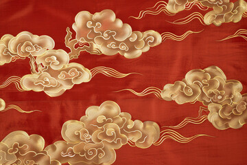 Wall Mural - Seamless red auspicious cloud background continuous pattern, ancient auspicious cloud cloth pattern texture