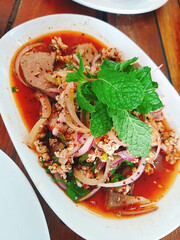 Poster - thai spicy minced pork salad with spicy pork