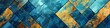 Abstract geometric diamond pattern in blue and yellow against a cerulean golden background. Banner.