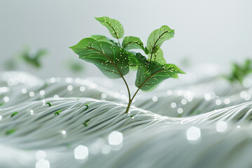 Technological trees growing on network lines, Arbor Day green energy smart agriculture concept illustration