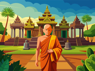 Wall Mural - monk in temple