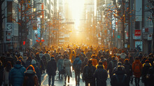 Unrecognizable Mass Of People Walking In The City.