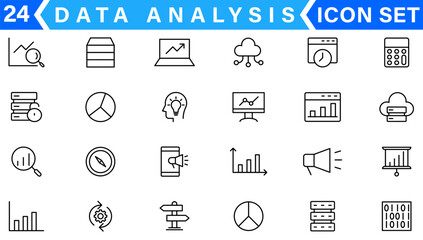 Poster - Data analysis thin line icon set. Data processing outline pictograms for website and mobile app GUI. Digital analytics simple UI, UX vector icons