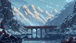 雪山 電車 風景 橋 ゲーム ピクセル, generative ai