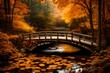A quiet bridge crossing a stream, surrounded by the warmth of autumn hues.
